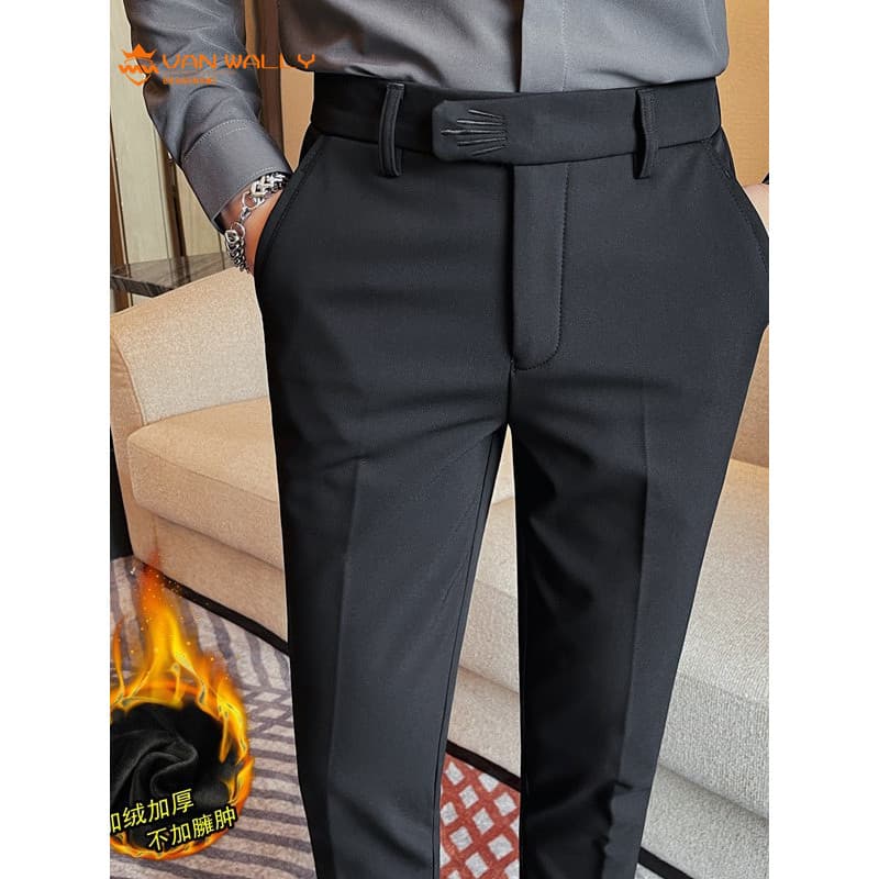 W Inverno Novo Estilo Masculino Fleece-Fleece-Fleece Calças Versão Coreana Slim-Fit Soli