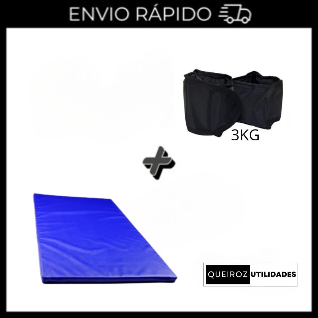 Desconto KIT Caneleira de Peso Preta Par de 3KG + Colchonete Azul Treino/Academia/Musculação/Fisioterapia