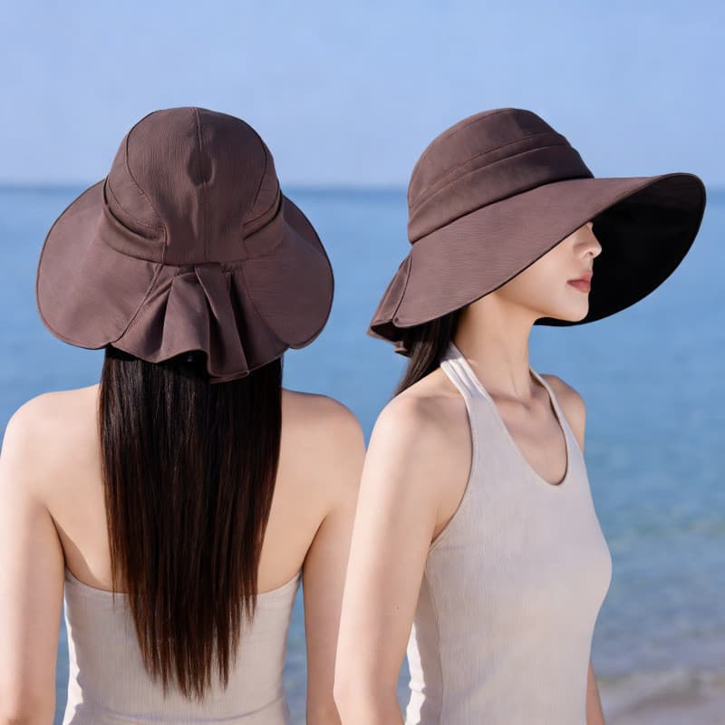Chapéu xale plissado de seda gelada de verão Anti-ultravioleta ao ar livre chapéu de sol de aba grande