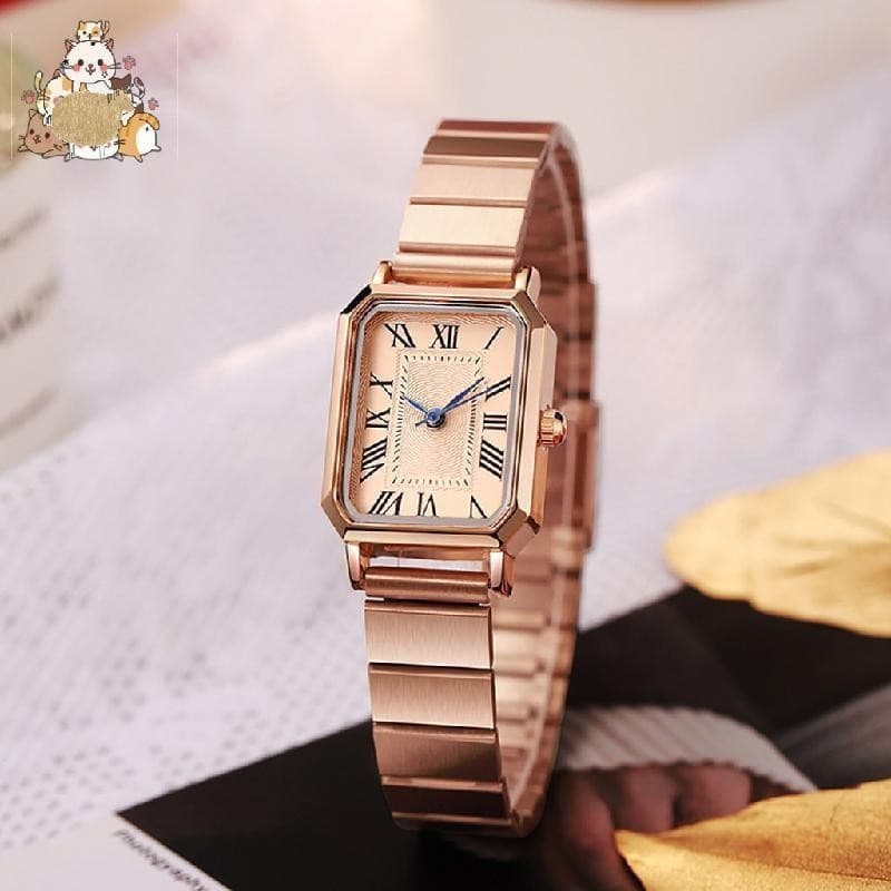 Relógio De Moda Quadrado De Metal-Pulseira Leve De Aço Inoxidável , Mostrador De Quartzo Com Design Minimalista
