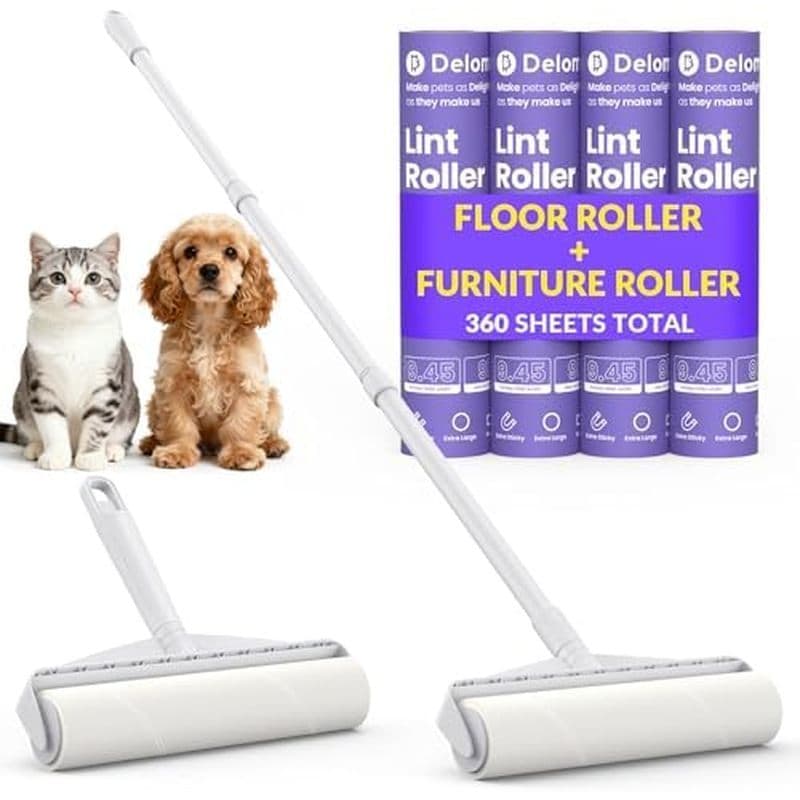 Conjunto De Dois Rolos De Fiapos Grandes Para Pêlos De Animais De Estimação : DELOMO 9.45 Pegajosos Extra-Largos-Cabo Lo