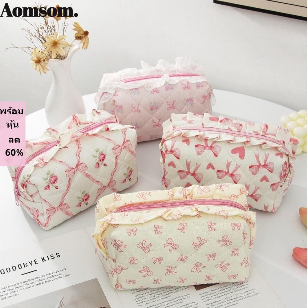 Bolsa De Armazenamento De Cosméticos AOMSOM , Maquiagem Acolchoada Com Estampa Floral Babados Portátil De Higiene Pessoa