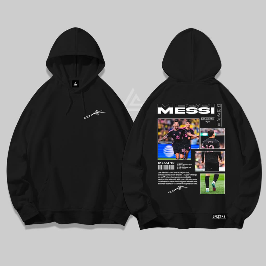 Moletom C/Capuz Messi Jogador de Futebol Unissex com Estampa StreetWear e Bolso Canguru Estilo Esportivo