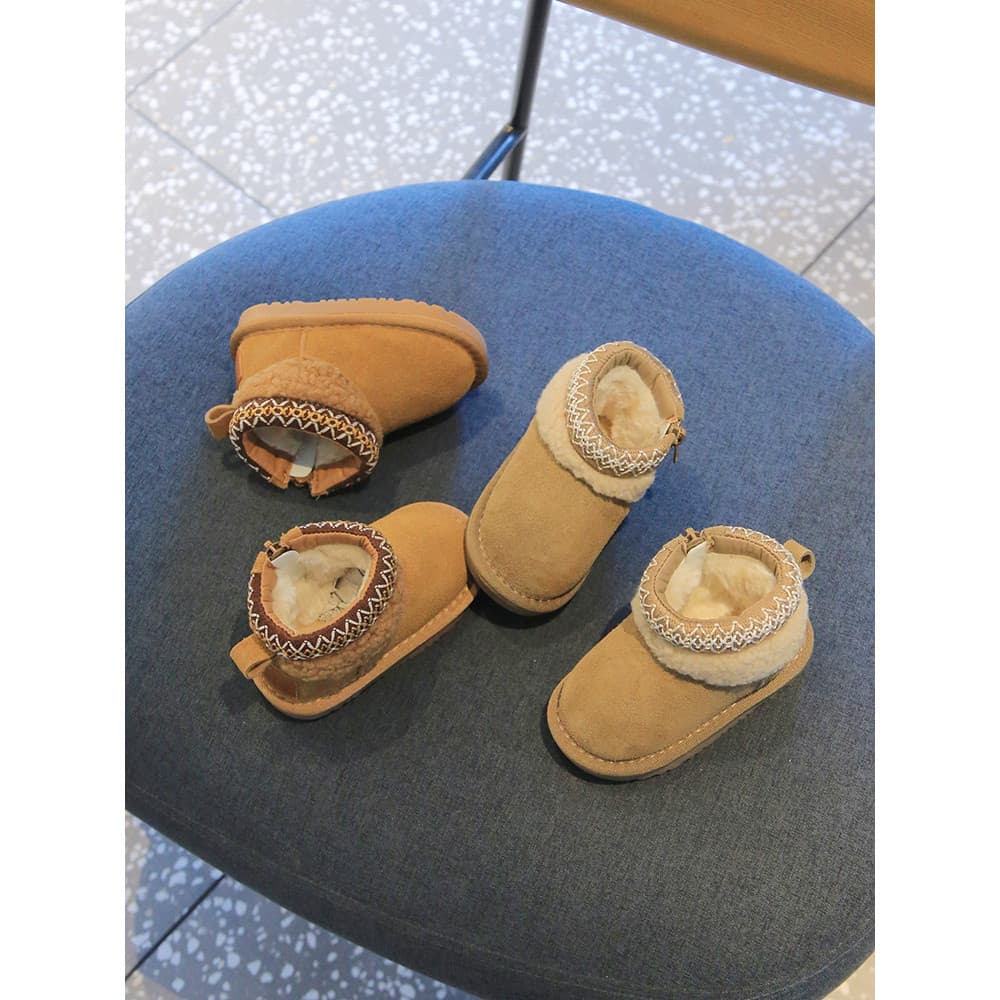 Meninas botas de neve de couro genuíno sapatos de bebê velo botas de algodão inverno novo estilo pequenas botas curtas A