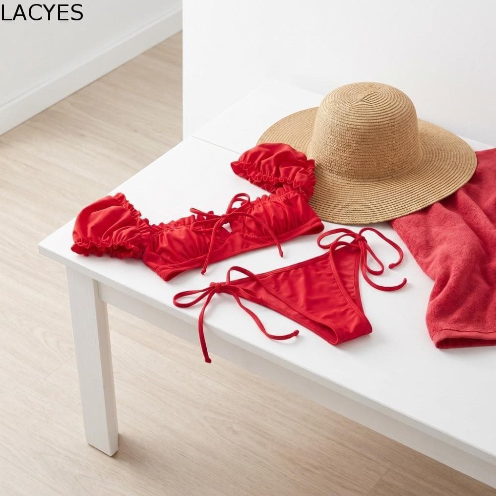 LACYES 3 Peças De Biquíni De Três , Conjunto De Roupa De Banho Com Babados Divididos , Roupas De Praia Slim Fit De Verão