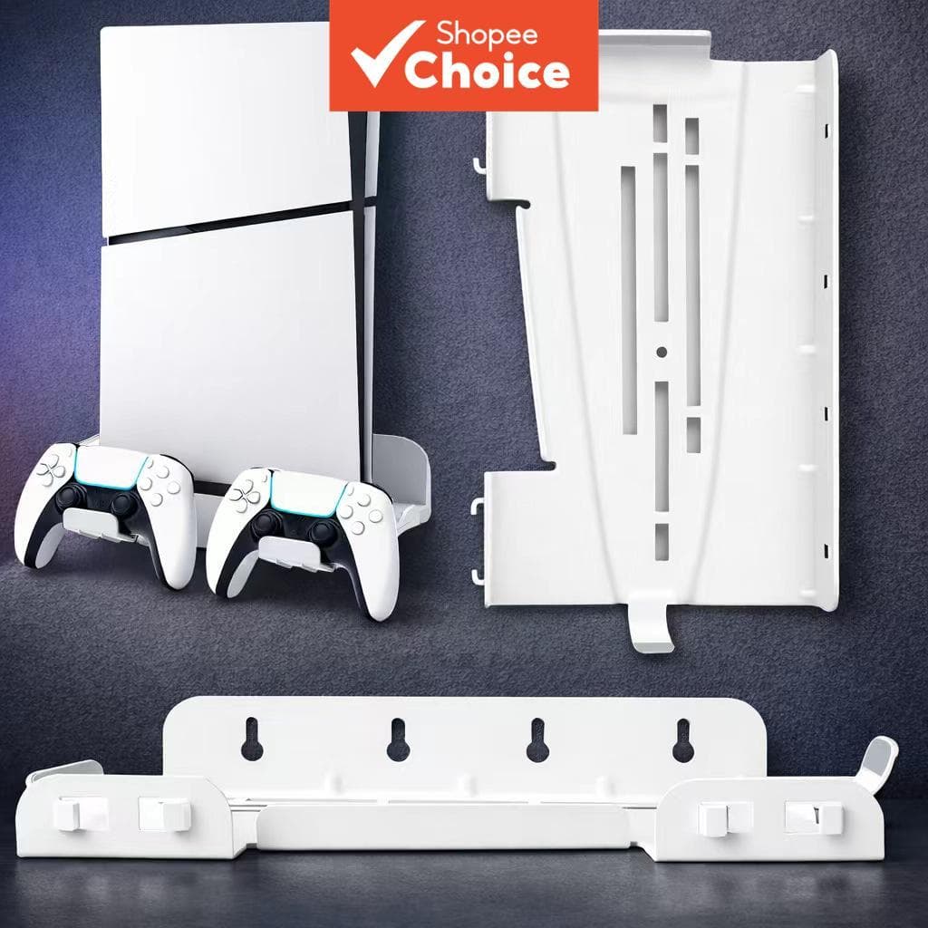 Suporte de Parede para PS5 Slim/Pro/Original com Suporte para Controlador e Parafusos Antiderrapantes