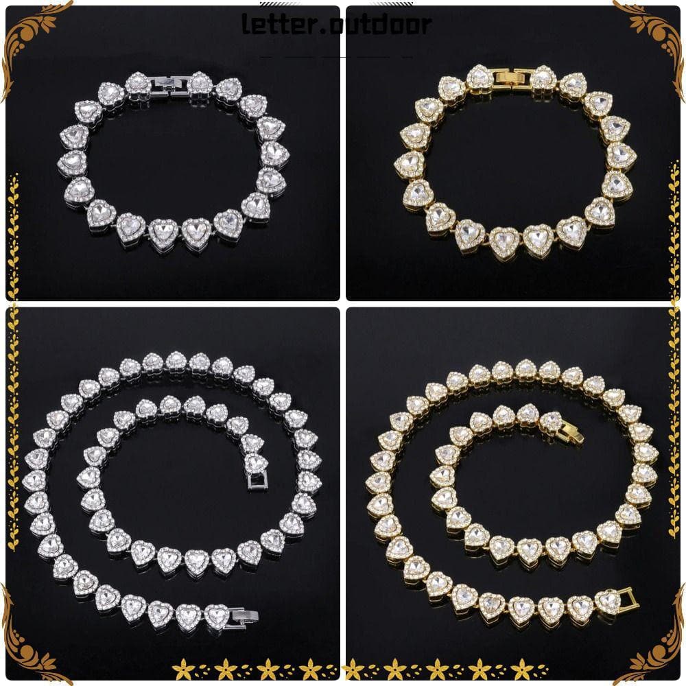 LO 1 Peça Pulseira De Corrente , Colar De Strass Em Forma De Coração Brilhante , Liga 20/45 Cm Joias De Festa De Rock Fa