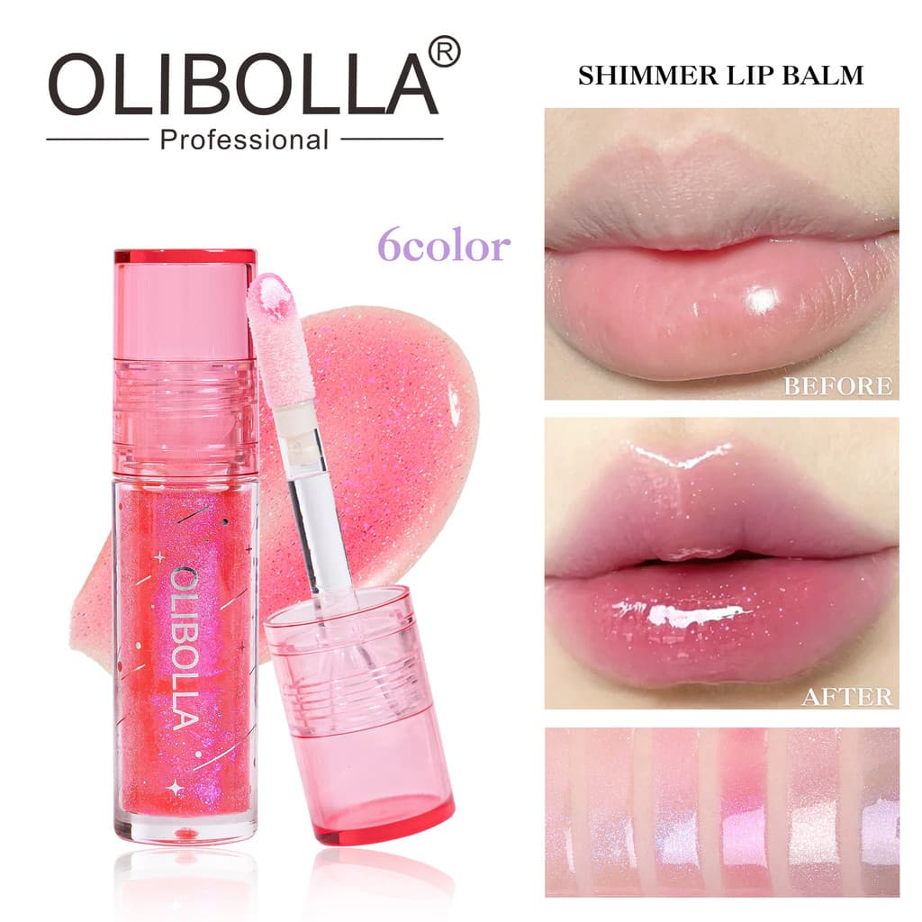 OLIBOLLA Water-Glow Gloss Labial Multicolorido Brilhante, Não Gruda no Copo, Hidratante, Óleo Labial com Efeito Espelho,