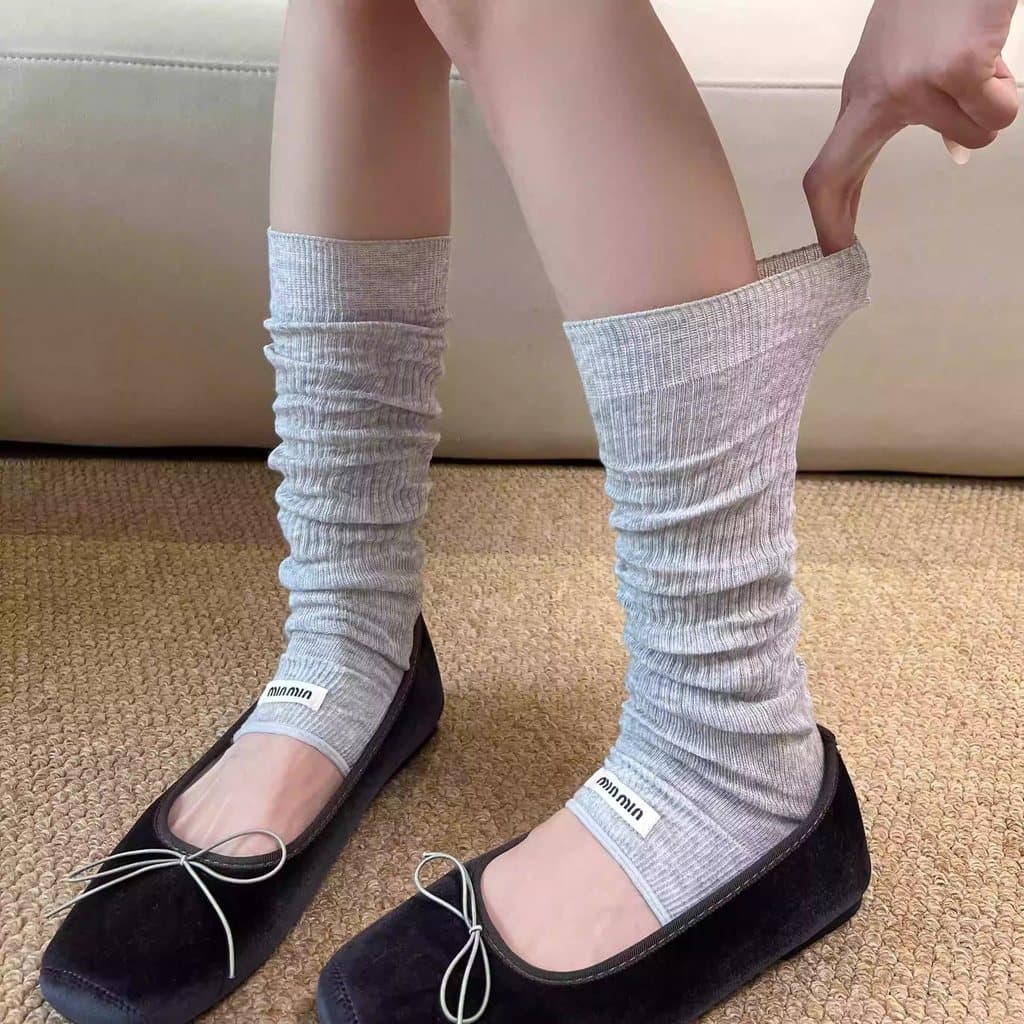 Primavera verão meias finas femininas pilha meias estilo balé perna capa pé miu série cor sólida bezerro meias Yoga