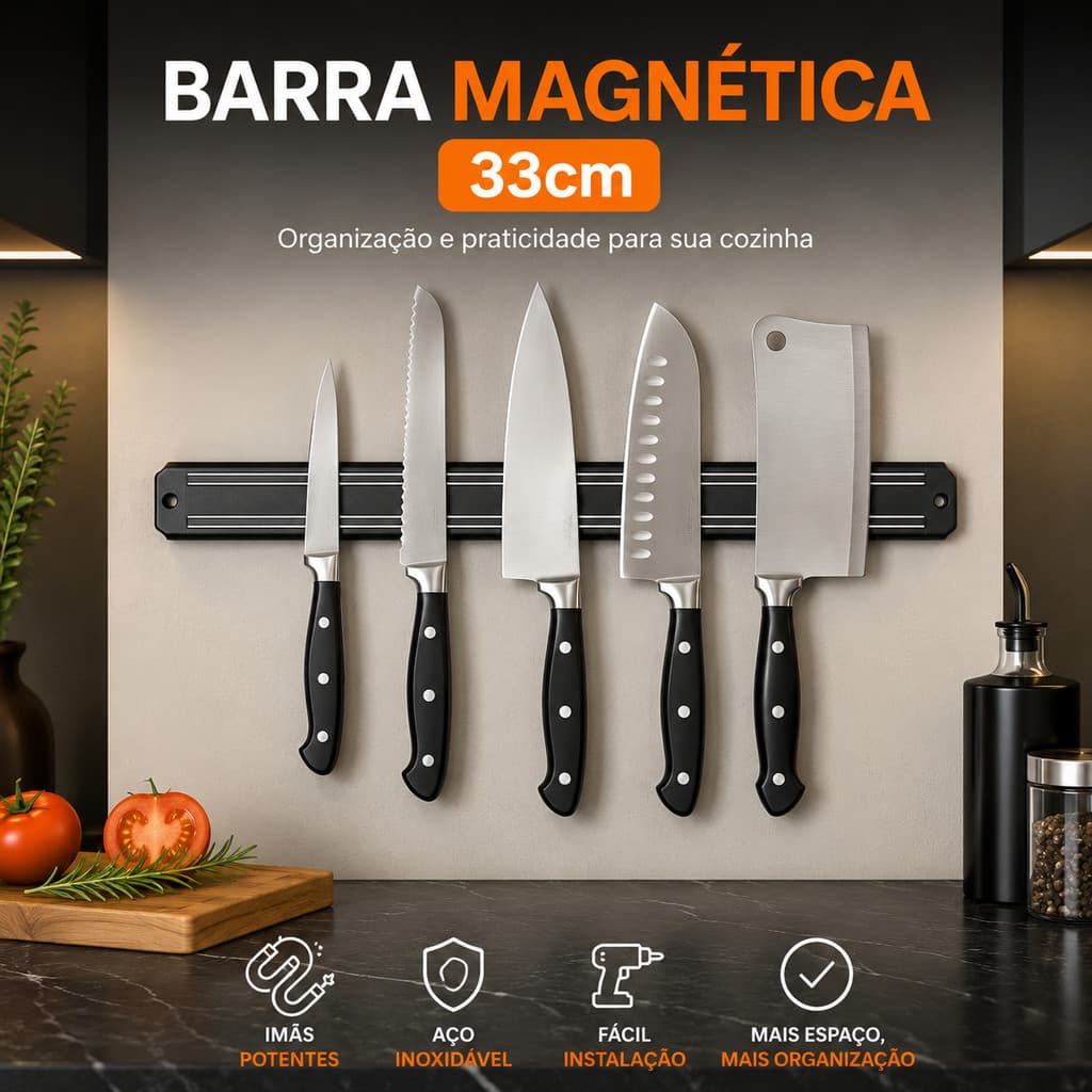 Suporte Barra Magnética Imã de Facas Ferramentas 33cm