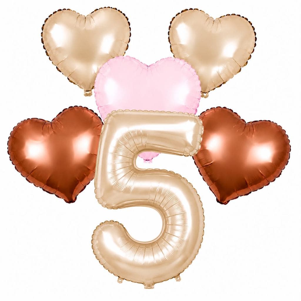 Kit 6 Balões Metalizados Número CREME + Coração Festa Aniversario Decoração