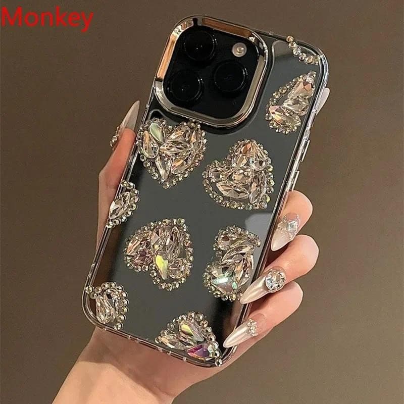 Luxo Glitter Diamante Maquiagem Espelho Casos De Telefone Para iPhone 16 15 14 13 12 11 Pro Max 3D Amor Bling Capa
