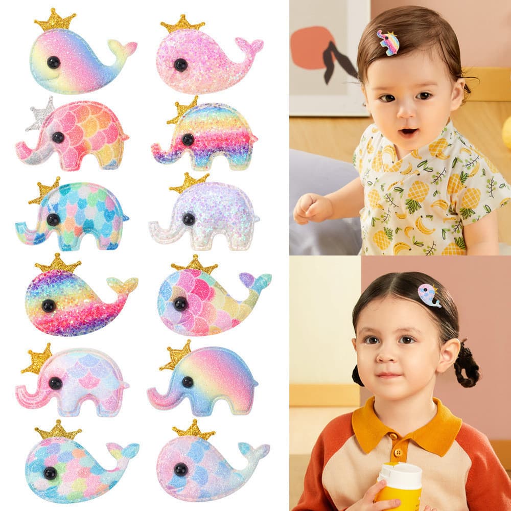 Grampos De Cabelo Impressos Com Coroa De Elefante Baleia , Clipes Laterais De Esponja Colorida Para Crianças