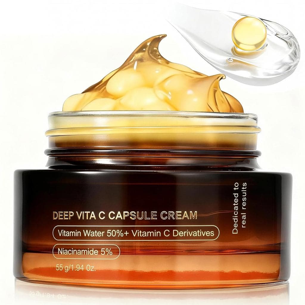 Hidratante Facial em Cápsulas Douradas de Vitamina C, Sérum Profundo de Vitamina C com Cápsulas de Lipossomas Estabiliza