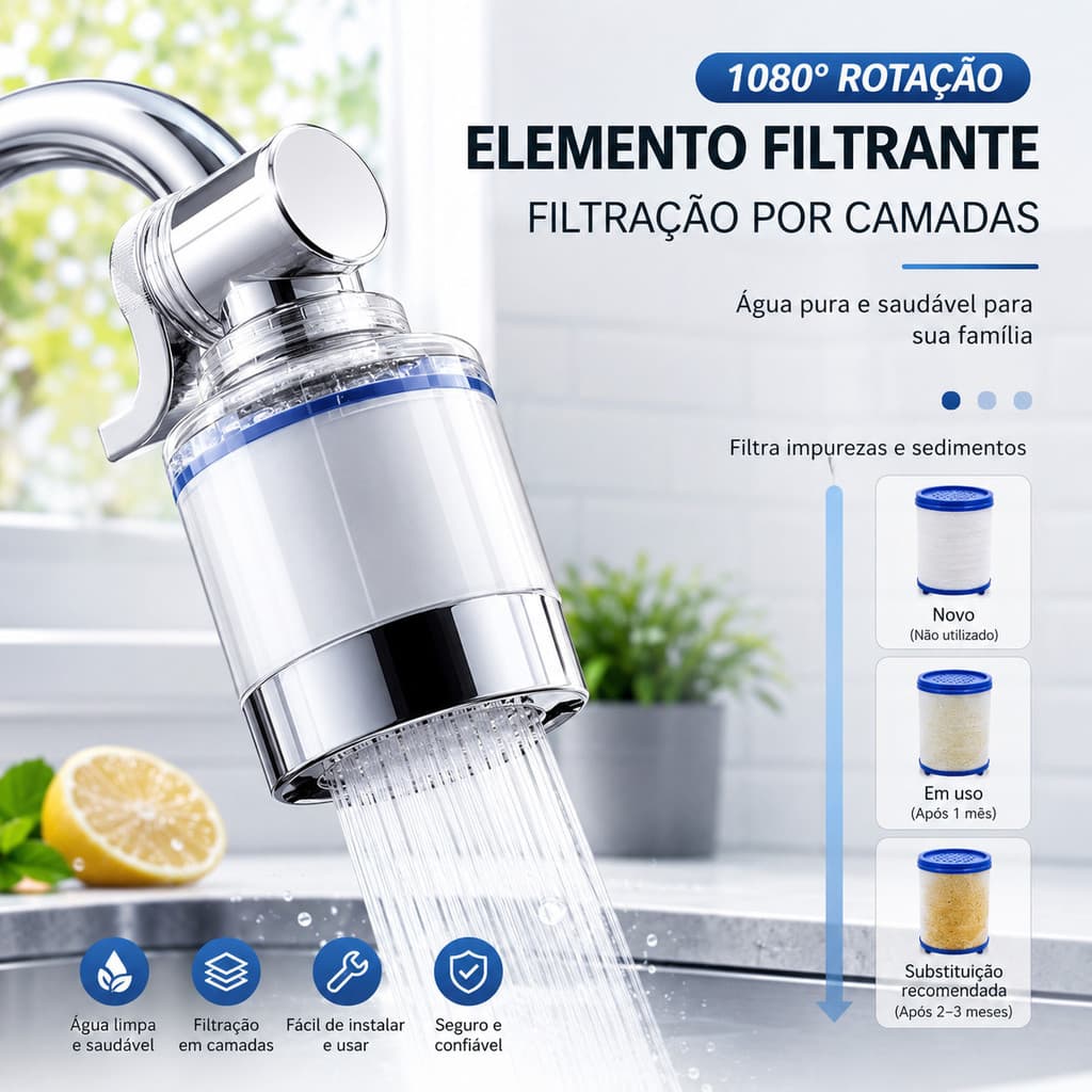 Kit 3 Filtros de Água para Torneira e Chuveiro / Filtragem de Cloro e Impurezas / Instalação Fácil---WJ Store