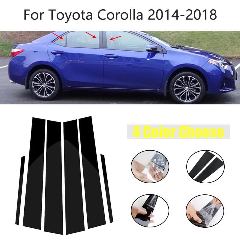 6 Peças Adesivos Decorativos para Colunas B e C de Janela e Porta para Toyota Corolla 2014 2015 2016 2017 2018