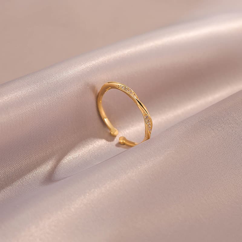 Anel Aberto Ajustável Exquisito em Ouro 18K Sunrise, Acessórios Femininos, Anel de Dedo Indicador Möbius, Popular Entre