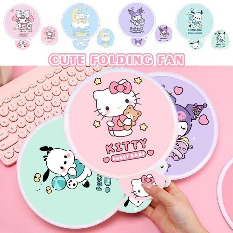 Ventilador De Grupo Dobrável De Verão Portátil Desenho Animado Pequeno Mini Bolso Kuromi Melody