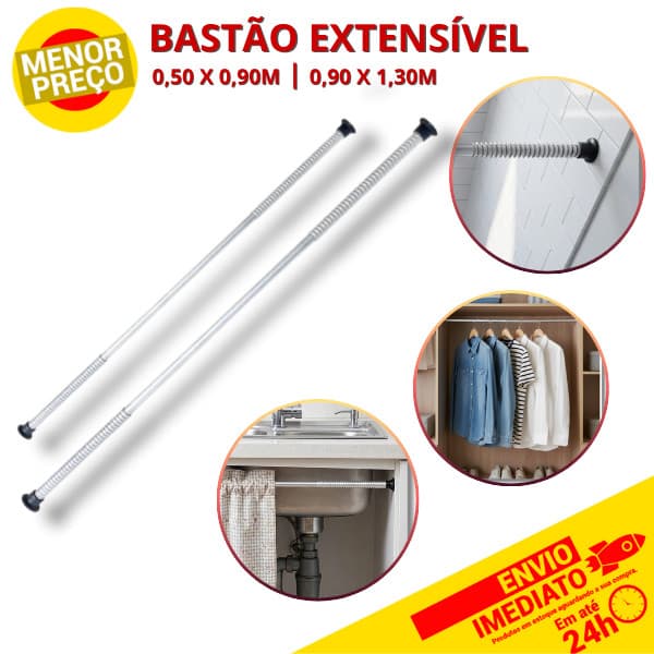 Bastão Extensível de Pressão P/ Cortinas de Box Pia Balcão Suporte Varão Ajustável em Tubo