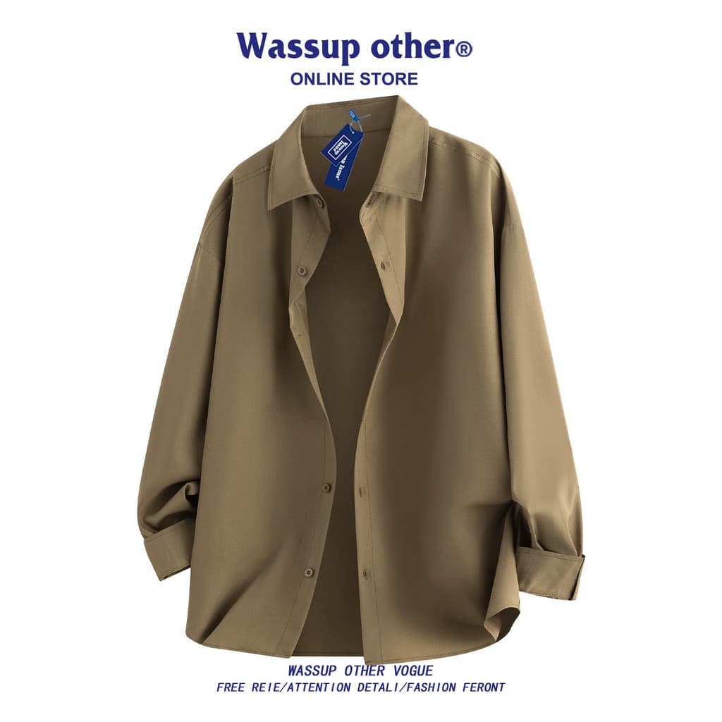 WASSUP OUTRO Estilo Americano Street Wear Camisa Simples Estilo Masculino Primavera Outono High-End Sensação Ruffian Bon