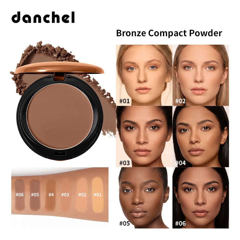 Pó Compacto Bronze Danchel - Acabamento Matte Suave, Natural e de Longa Duração, Pó Corretivo Sedoso e Macio