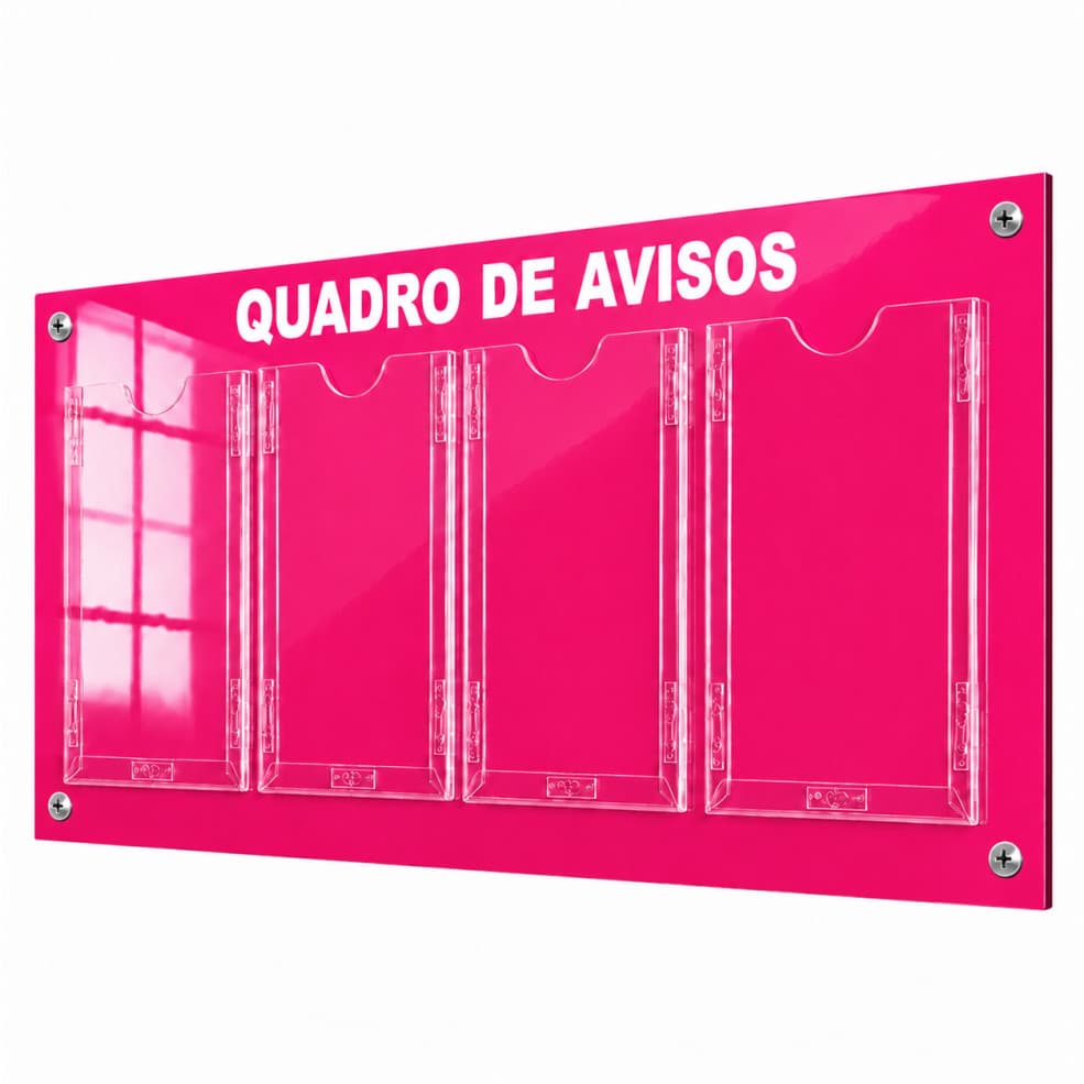 Quadro Avisos Gestão Á Vista Mural 4 Displays A4 ACM Rosa