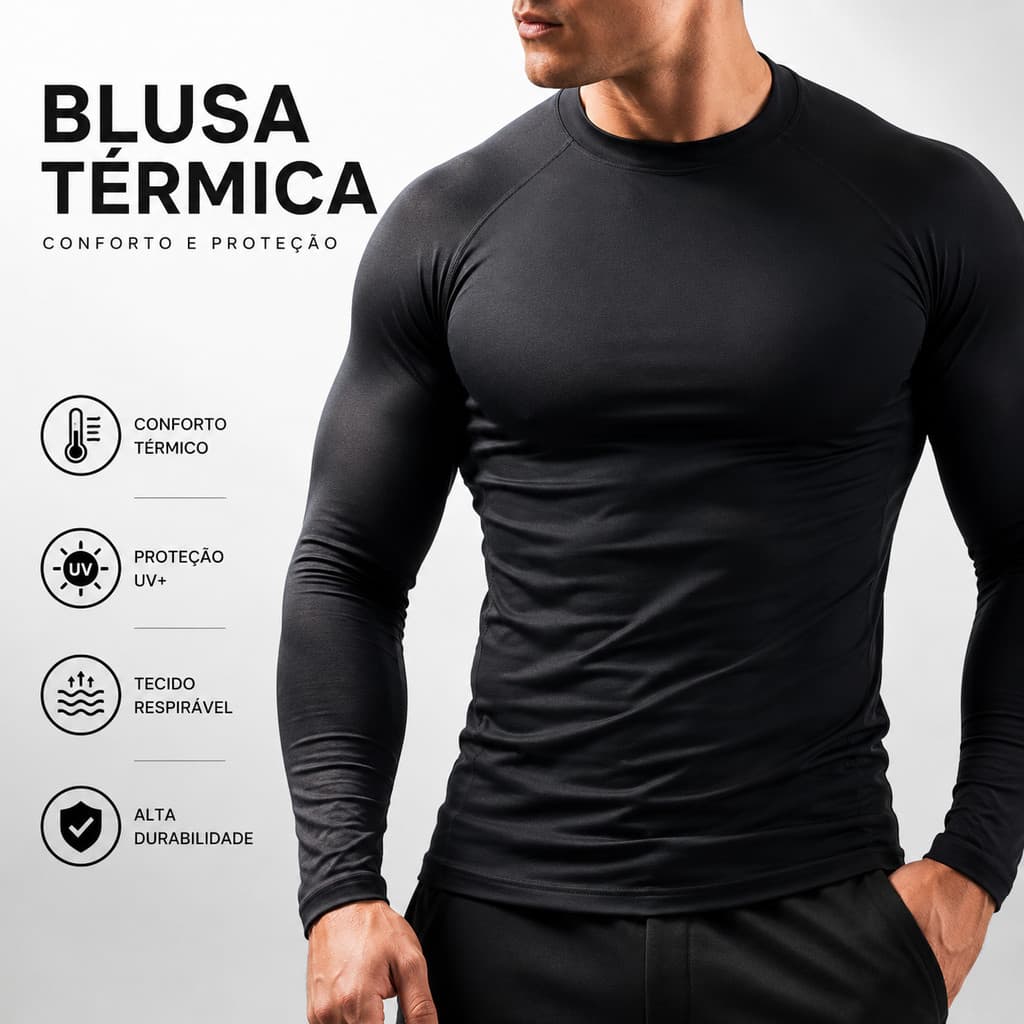 Blusa Térmica Camisa Segunda Pele UV50+ Proteção Solar Blusa Corrida- Academia- Esportes