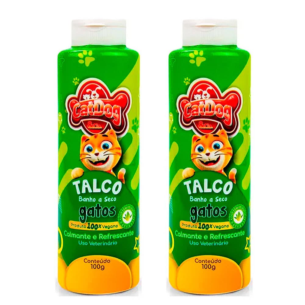 Kit 2 Talco Banho a Seco para Gatos 100g CatDog | Higiene, Frescor e Controle de Odores para Pets