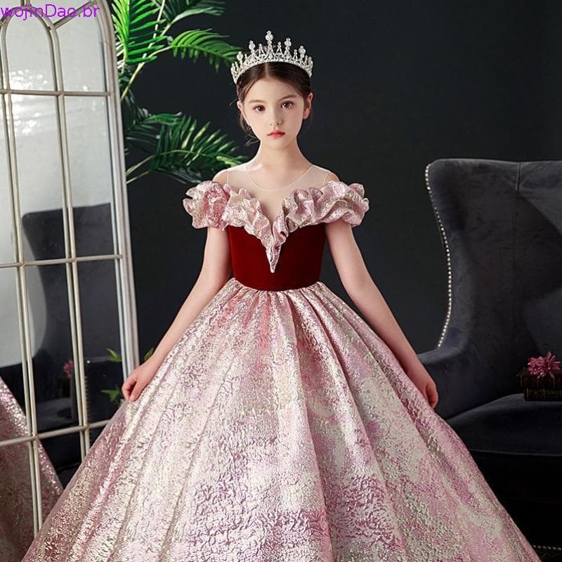 Novo Vestido de Anfitrião para Crianças Vermelho de Alta Qualidade Vestido de Aniversário Feminino de Piano de Menina d