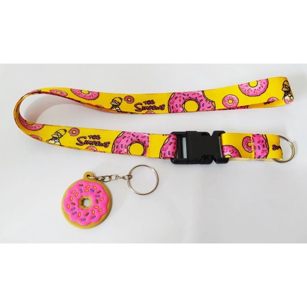 Kit Chaveiro Cordão Moto Pescoço Fecho Engate Rápido Crachá + Emborrachado Simpson Donuts