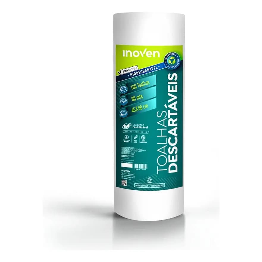 Toalha Descartável Inoven Bio - 45x80cm - Rolo 100 Toalhas
