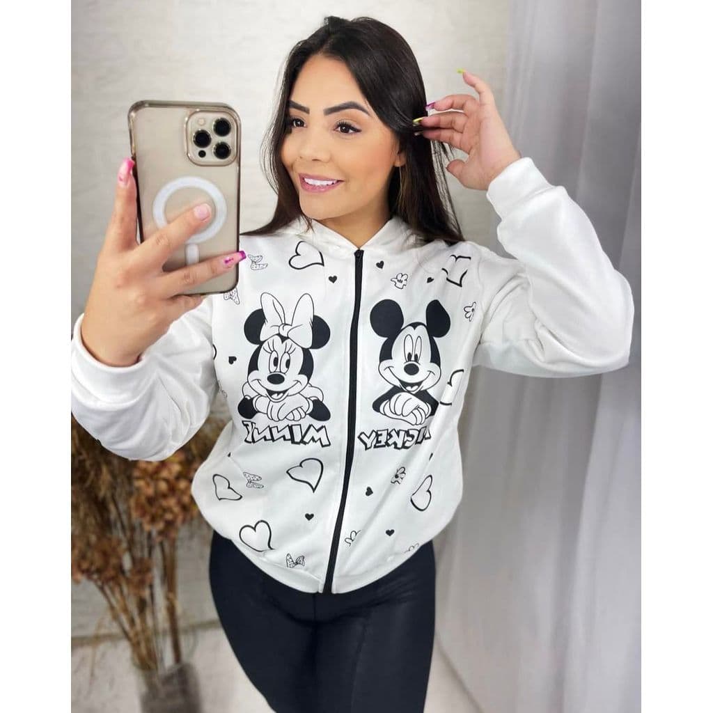 Casaco feminino MINNIE MICKEY Moletom poliéster flanelado  estampa exclusiva