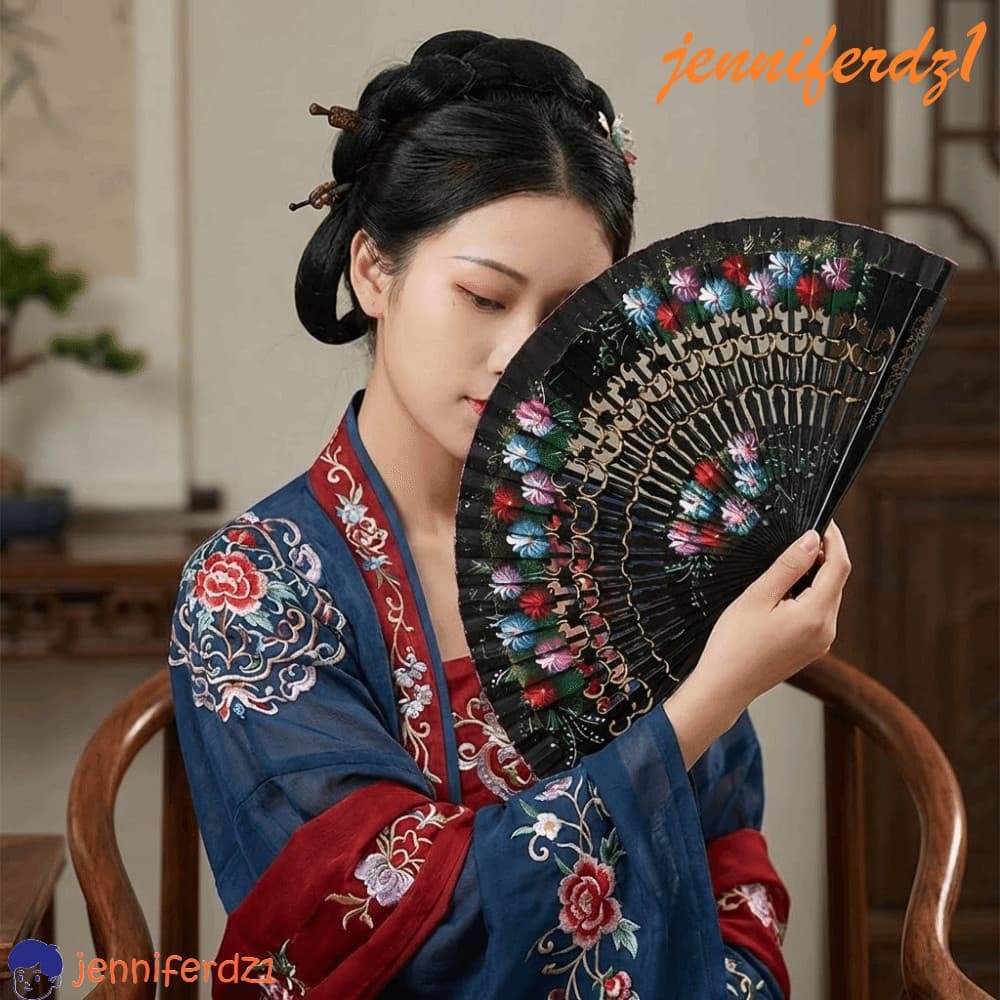 JENNIFERDZ1 Ventilador Pintado À Mão , Dobrável Clássico Feito Decorativo Colorido Antigo Estilo Chinês