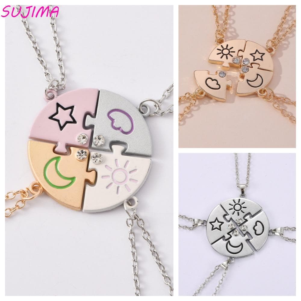 SUJIMA 4 Pçs/Set Jigsaw BFF Colar , Combinação Conjunto De Jóias Melhores Amigos Para Sempre Colorido