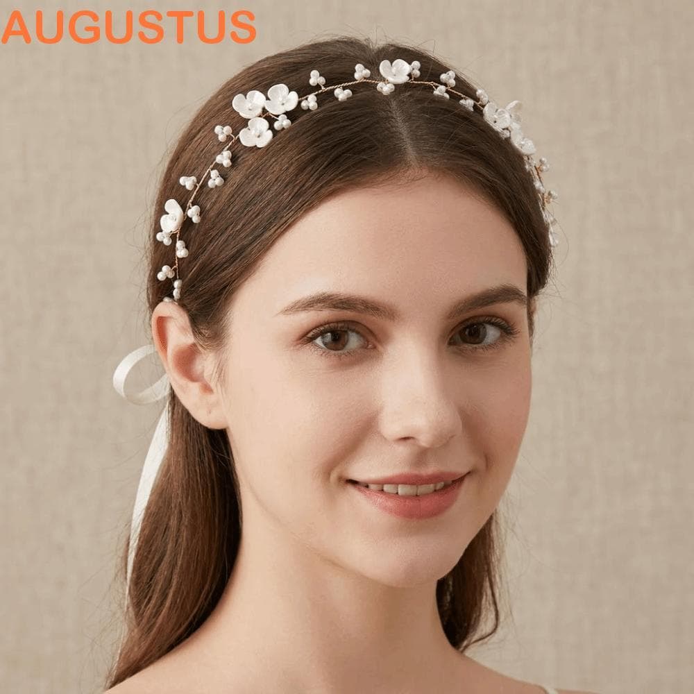 AUGUSTUS Tiara De Casamento , Tiaras De Coroa De Noiva Com Contas Brilhantes , Pérolas Acessórios De Cabelo Feitos À Mão
