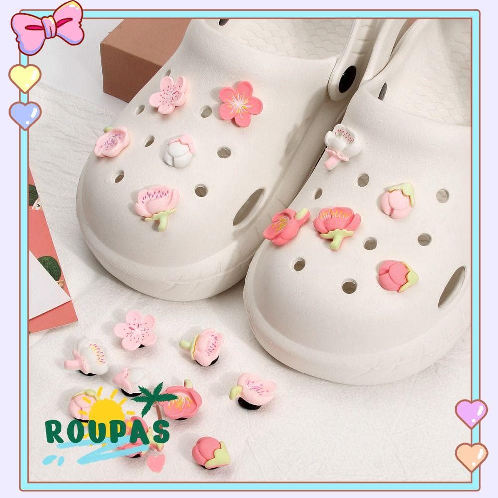 ROUPAS 10 Peças De Amuletos De Sapato De Flores , Decorações DIY , Conjunto Com Buraco De Flor De Pêssego Removível