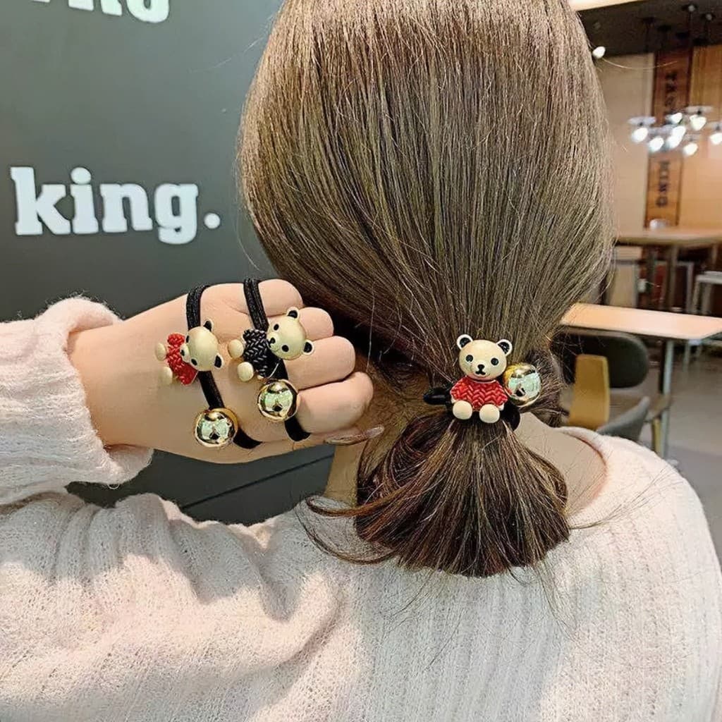 Coreano coreano novo estilo menina anel de cabelo pequeno urso dos desenhos animados corda de cabelo ins influenciador a