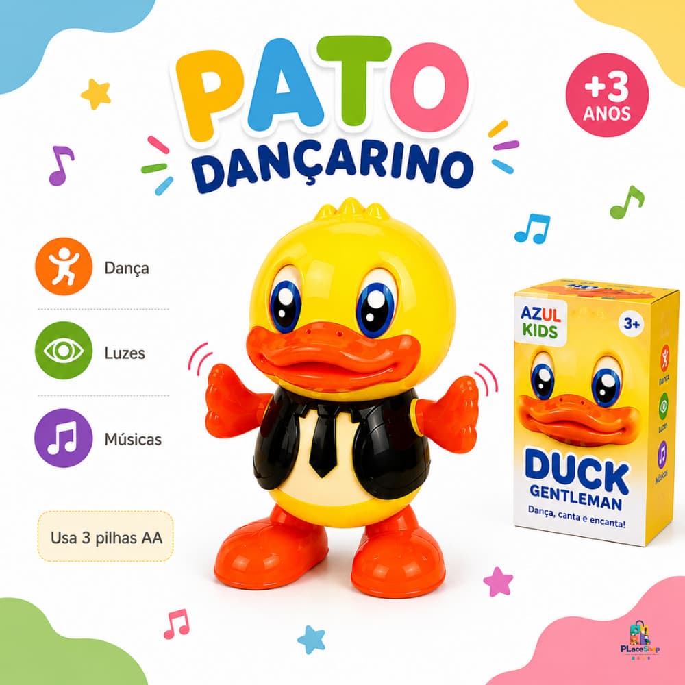 Brinquedo Patinho Pato Dançarino Musical Com Som Luz Infantil