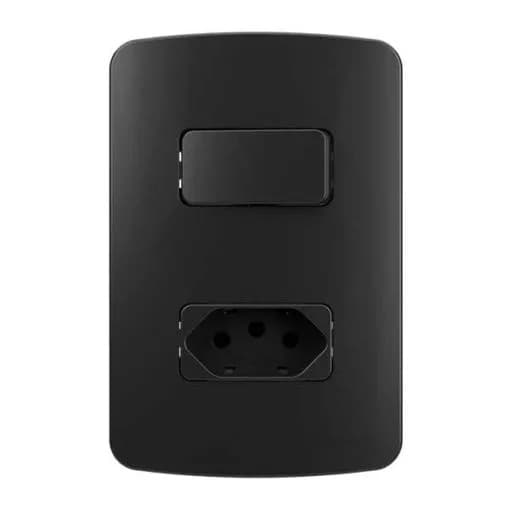 Conjunto 1 Tomada + 1 Interruptor Simples 4x2 MarGirius B3 Ebony (preto)