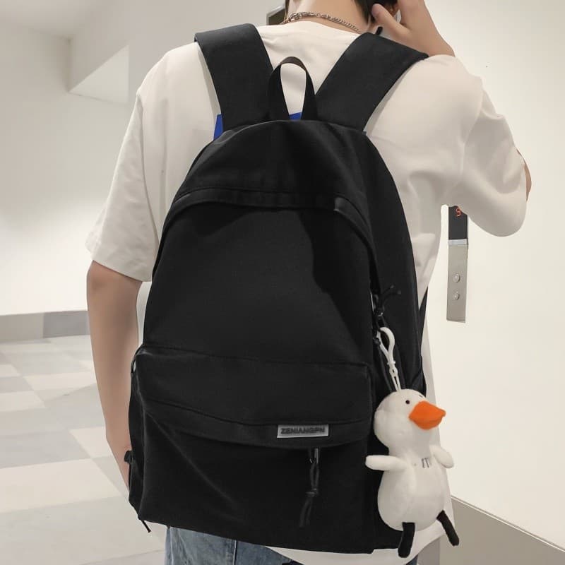 Pato pingente mochila masculino estudante universitário cor sólida mochila júnior estudante do ensino médio saco de esco