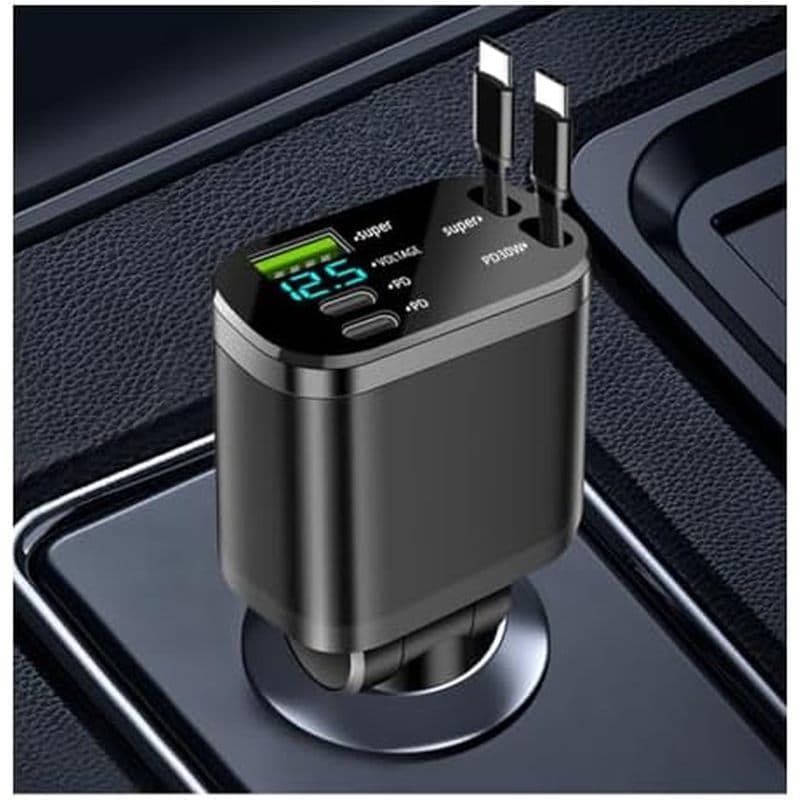 Adaptador De Carregador De Carro Retrátil 5 Em 1 , Telefone Atualizado Com Cabo PD 30W & amp ; Porta De Carregamento Ráp