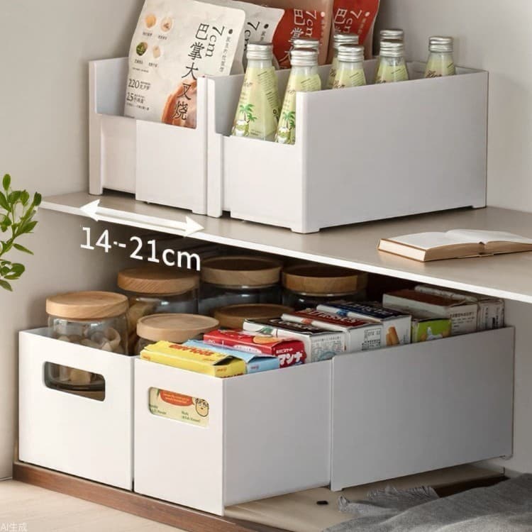 Armário de cozinha estilo japonês retrátil caixa de armazenamento de ângulo reto gaveta doméstica Pull-out Organi