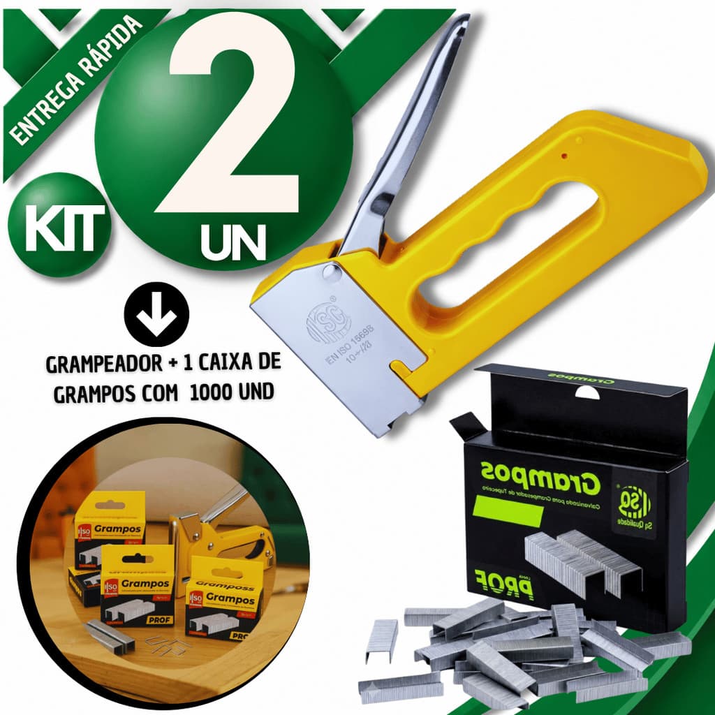 Kit Grampeador Tapeceiro + Grampos 8mm Galvanizado Marcenaria Estofado Profissional Artesanato Eficaz