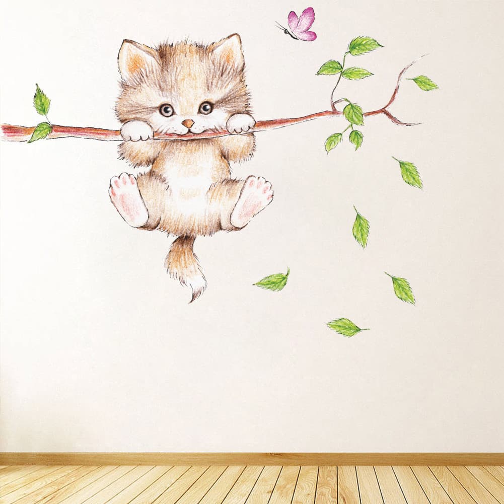 Pequenos adesivos de parede frescos bonitos dos desenhos animados ramos de gato decoração de parede do quarto das crianç