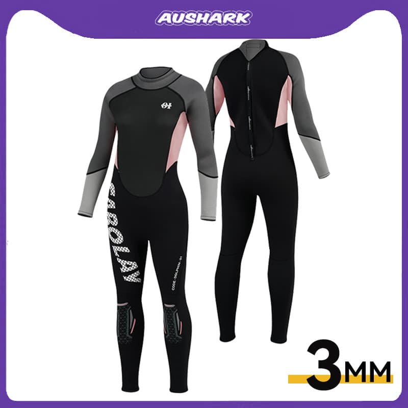 AU.SHARK Love Swimming Shark 3MM Fato de mergulho de uma peça de manga comprida engrossado maiô de inverno feminino Snor