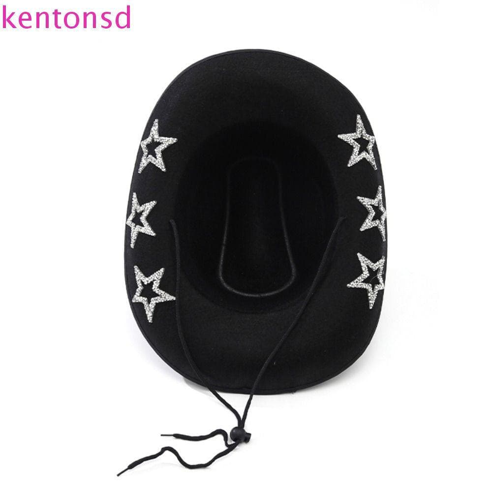 Chapéu De Jazz Com Estrela De Strass KENTONSD , Cowboy Ocidental Brilhante De Aba Larga Protetor Solar Punk Glitter