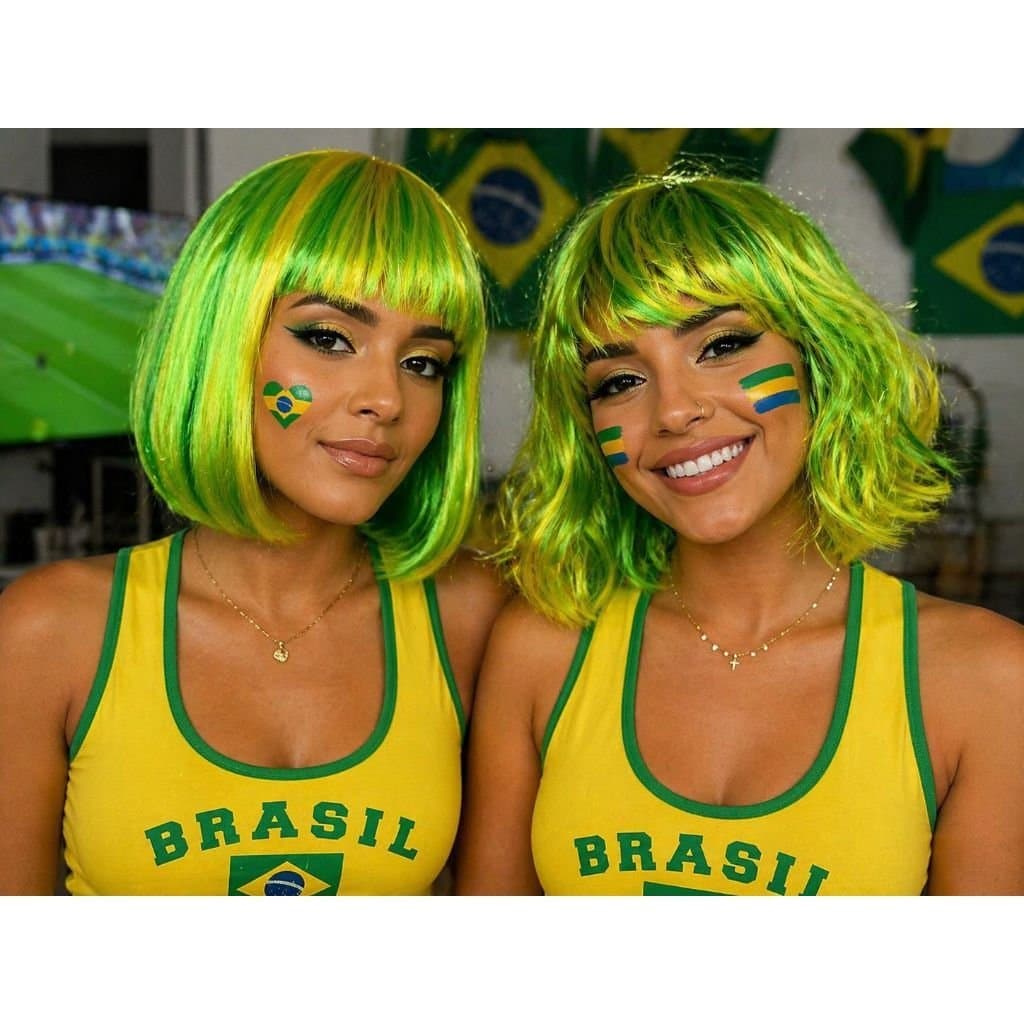 Peruca Curta Verde e Amarelo Brasil Fio Sintético