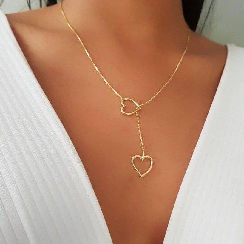 Colar Gravatinha Coração Pendurado Folheado a Ouro 18k e Prata 925