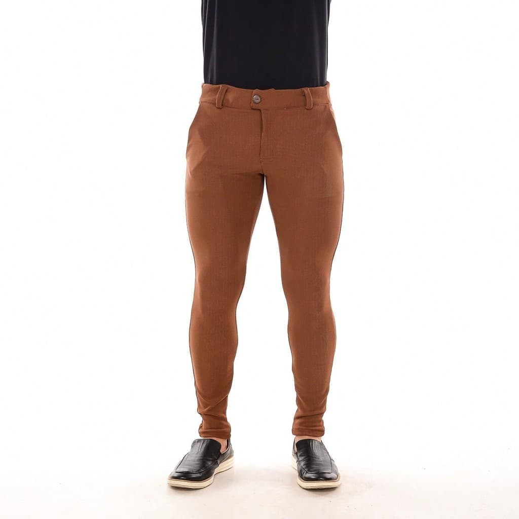 Calça Masculina Super Skinny  Bengaline Canelado Caramelo