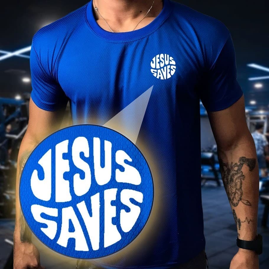 Camisa Dry Fit Masculina Modelo Camiseta Cristão Gospel Jesus Salva 01 Academia Corrida CrossFit